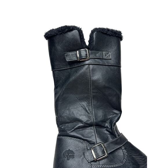 totes Size 9 Black Ashton Faux Fur Pull on Buckled Knee High Boots Fall Winter - Picture 5 of 12
